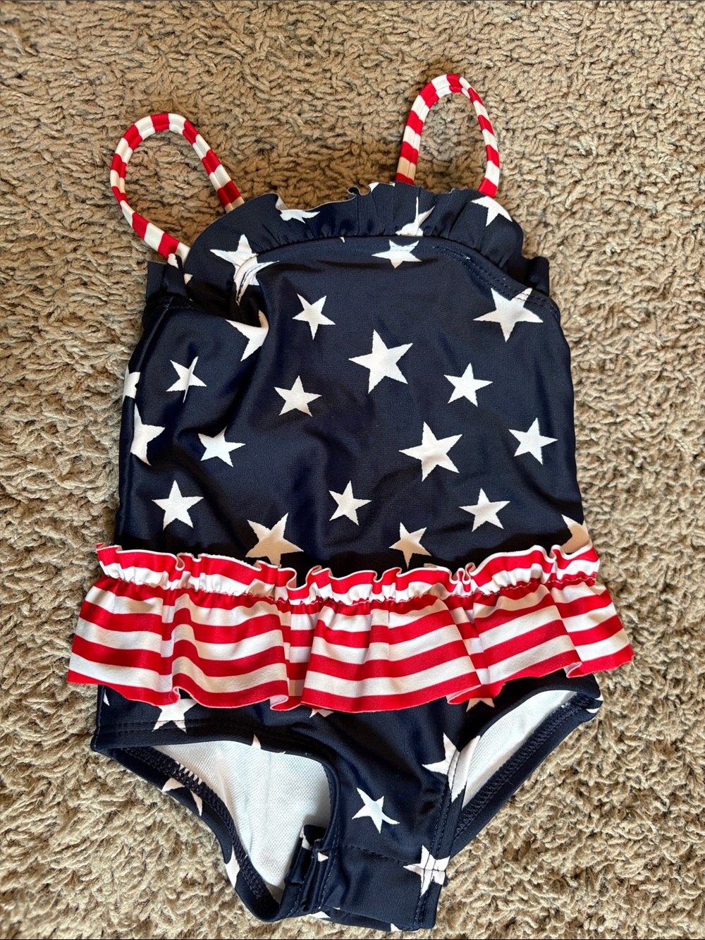 OshKosh B'gosh Navy One-Piece Swimsuit with Red & White Stripe Ruffle